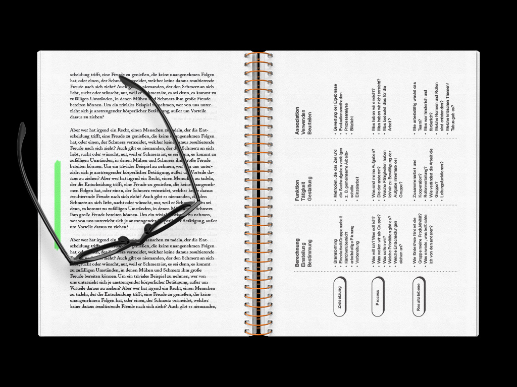Innenseiten Ring Binder mit einer daraufliegenden Brille